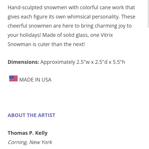 Corning NY Vitrix Hot Glass Studio Snowman Figurine - Picture 2 of 10